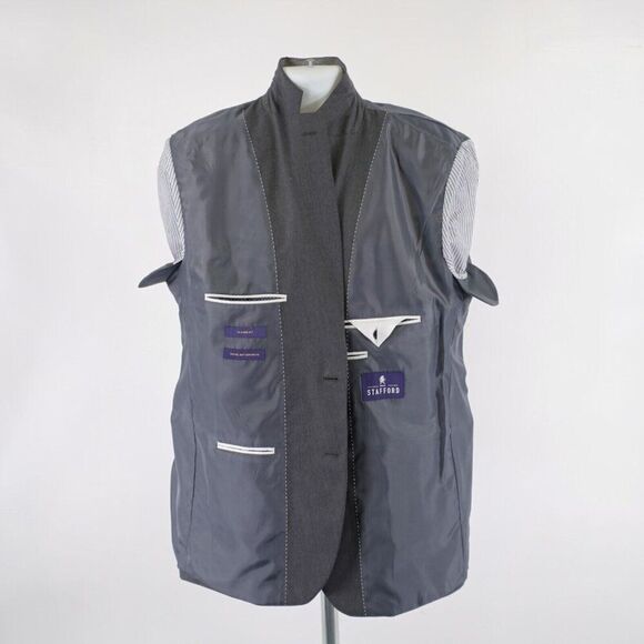 Stafford Wool Blend Classic Fit Gray Travel Suit Jacket 44L Or Slim 46L 2 Button - Picture 11 of 13